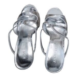 ANNE KLEIN Womens Metallic Silver Anita Open Toe Slip On Heel Sandal Size 7 M